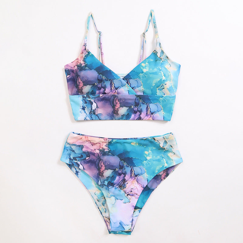 Damen Bikini-Set mit gekreuztem Oberteil und floralen Details Drune