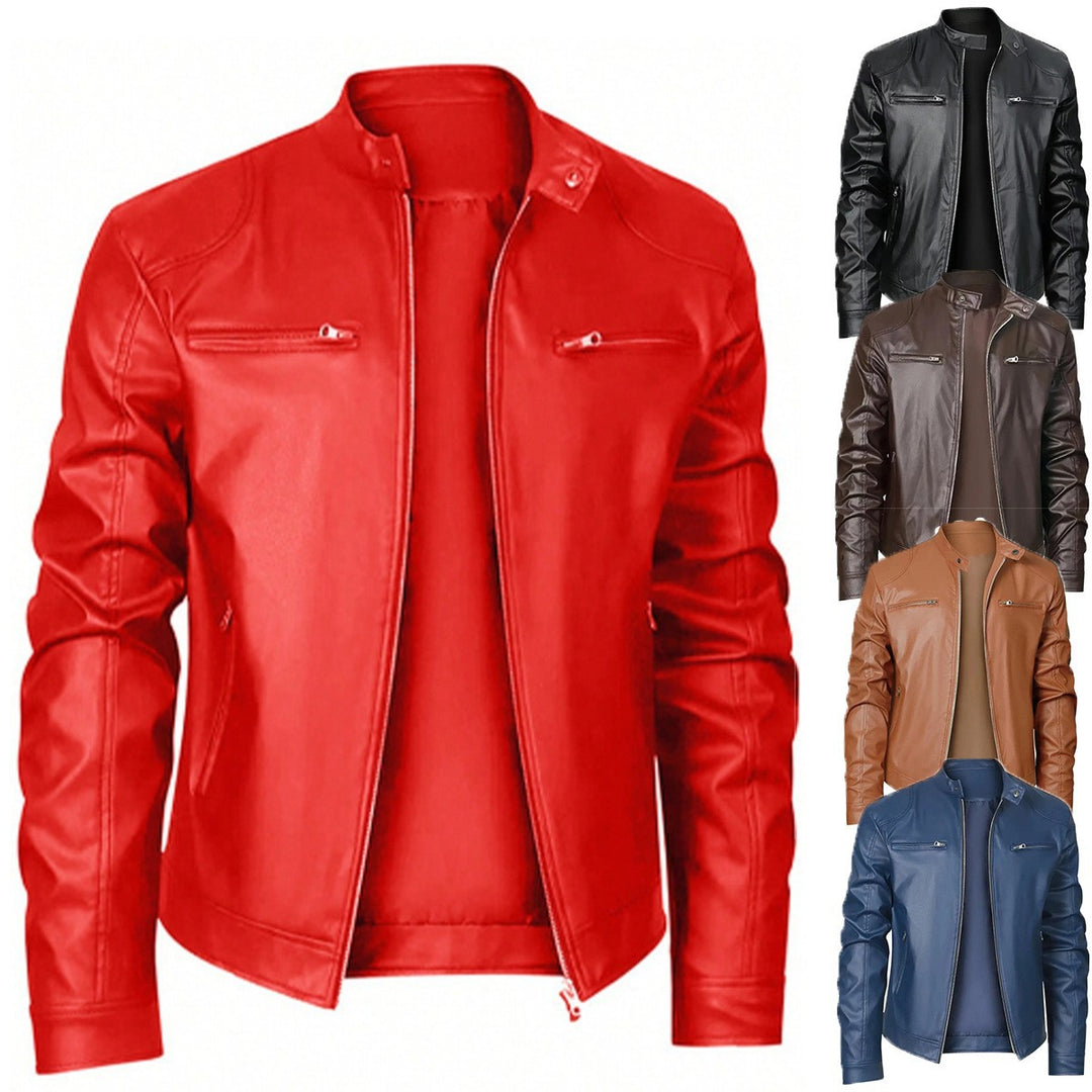 Herren nan schlanke Kunstleder-Bikerjacke mit Stehkragen, durchgehendem Reißverschluss und zwei Brusttaschen Drune