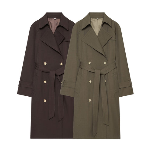 Damen nan eleganter Utility-Trench mit breitem Revers, Bindegürtel und aufgesetzten Pattentaschen Drune