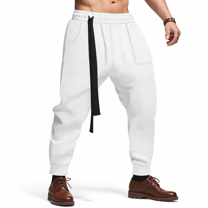 Herren Bequeme Waffelstruktur Jogginghose mit Kordelzug Drune