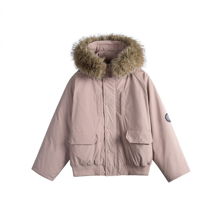 Damen Kurz-Bomberjacke mit Thermowattierung, Kapuze mit abnehmbarem Kunstfell und Utility-Taschen Drune