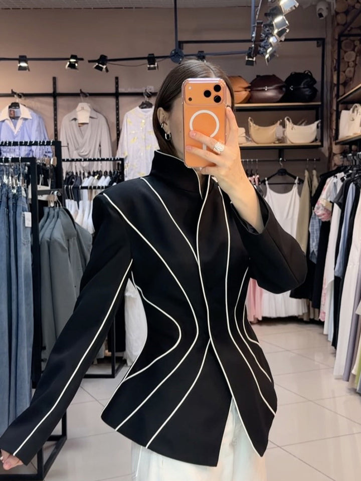 Damen Skulpturaler taillierter Blazer mit konturierenden Paspeln Drune