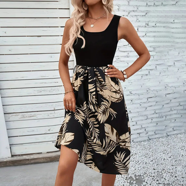 Damen Midikleid mit dekorativer Schleife und elegantem Palmendruck Drune