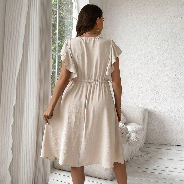 Damen lässiges Knopfkleid mit V-Ausschnitt und Rüschendetails Drune