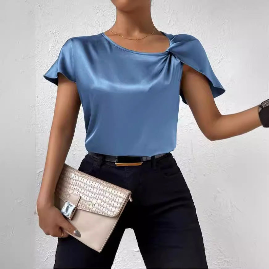 Drune | Satin Twist einfarbiger lockerer vielseitiger Top
