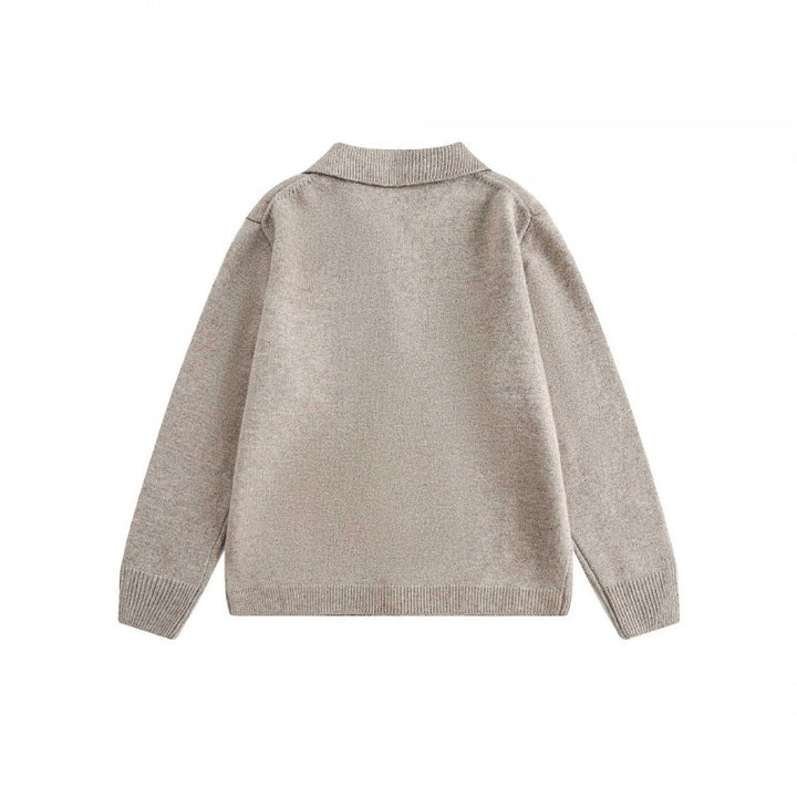 Unisex Boxy Strickcardigan mit Hemdkragen und durchgehender Knopfleiste Drune