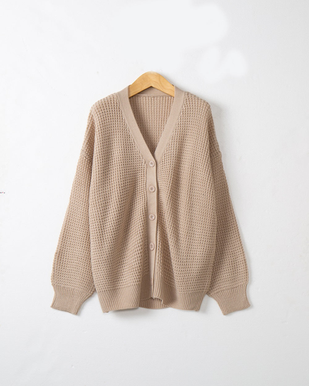 Damen Waffelstruktur-Cardigan mit tiefem V-Ausschnitt und kastigem Oversize-Schnitt Drune