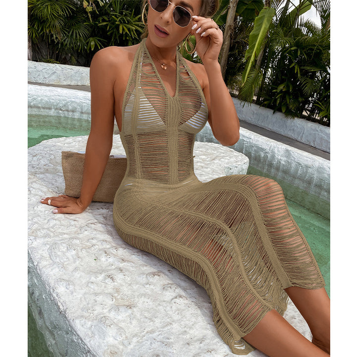 Damen Häkel-Strandkleid mit fransigen Elementen und hoher Taille Drune