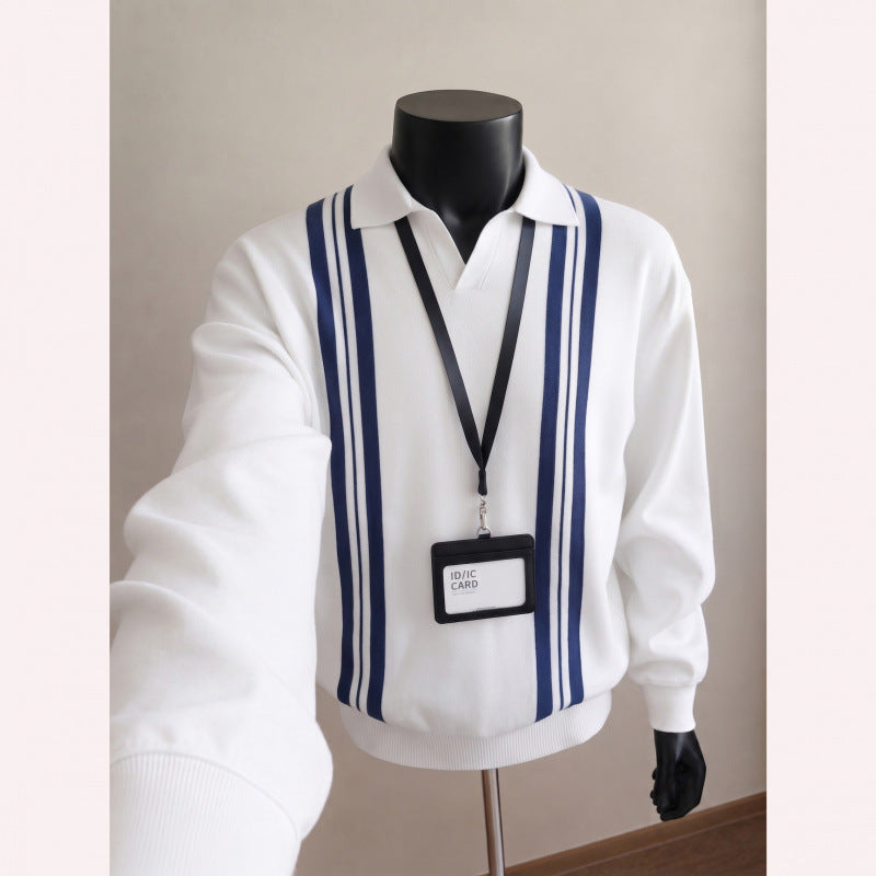 Herren Lässiger Pullover mit V-Ausschnitt und Streifen Drune