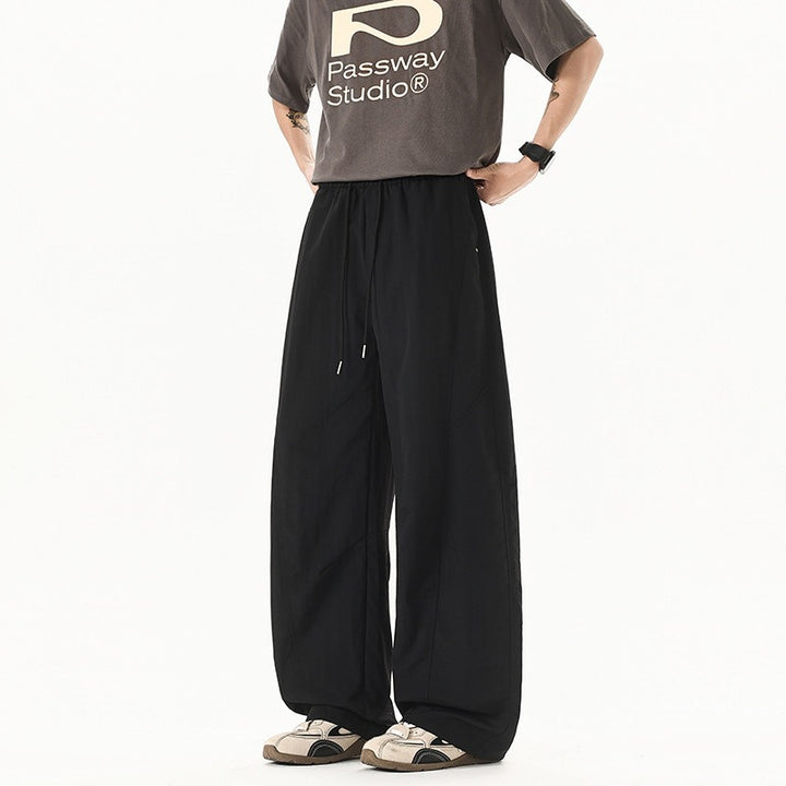 Herren Weit geschnittene Relaxed-Fit Leinen-Baumwoll-Hose mit elastischem Bund und Kordelzug Drune