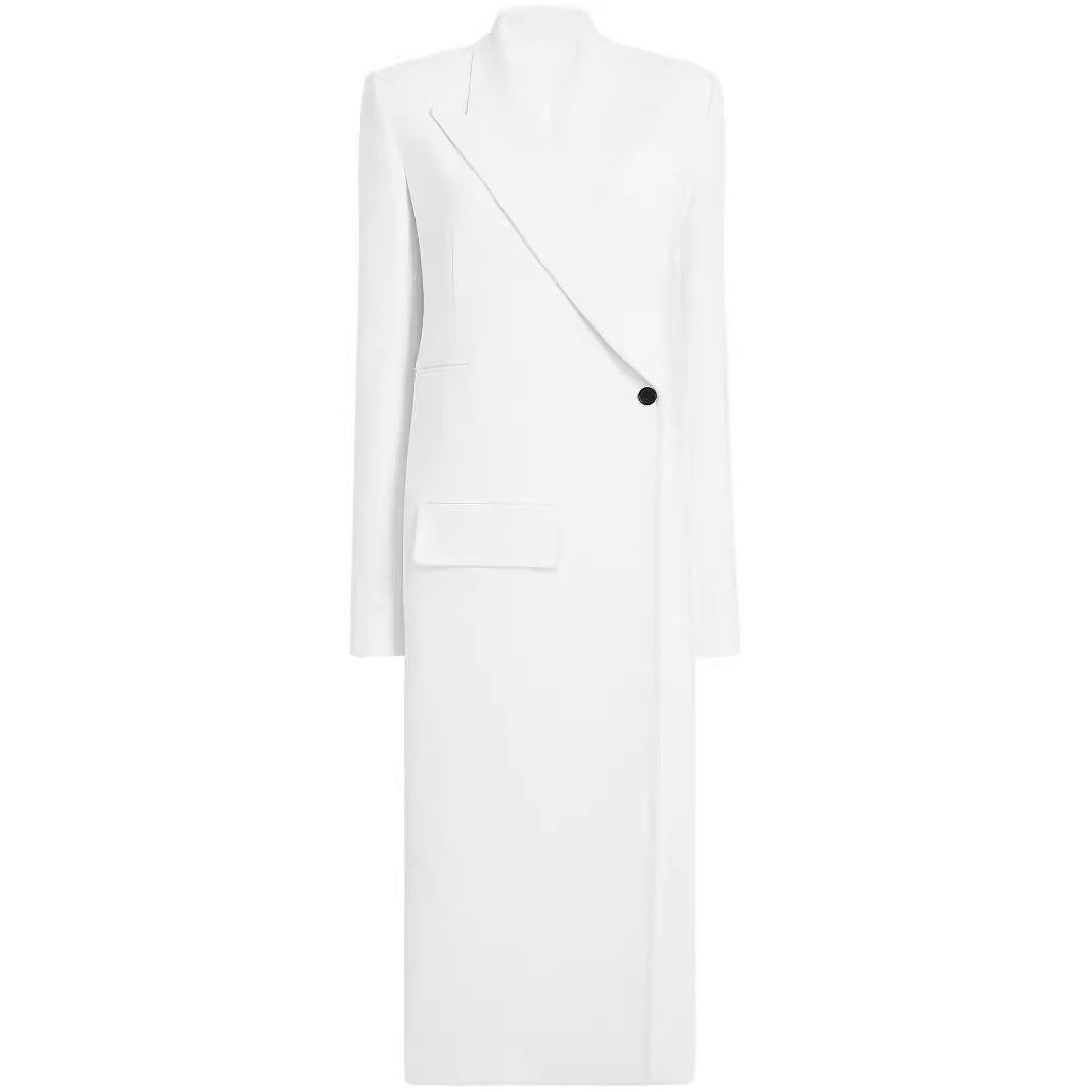 Damen Langes einreihiges Blazerkleid mit schlanker Silhouette und Pattentaschen Drune