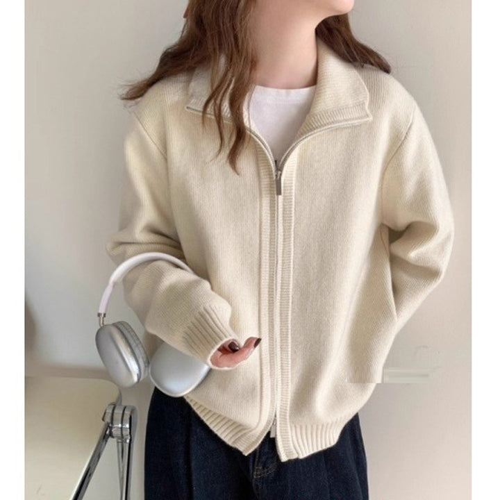 Damen Modische Strickjacke mit leichtem Reißverschluss Drune