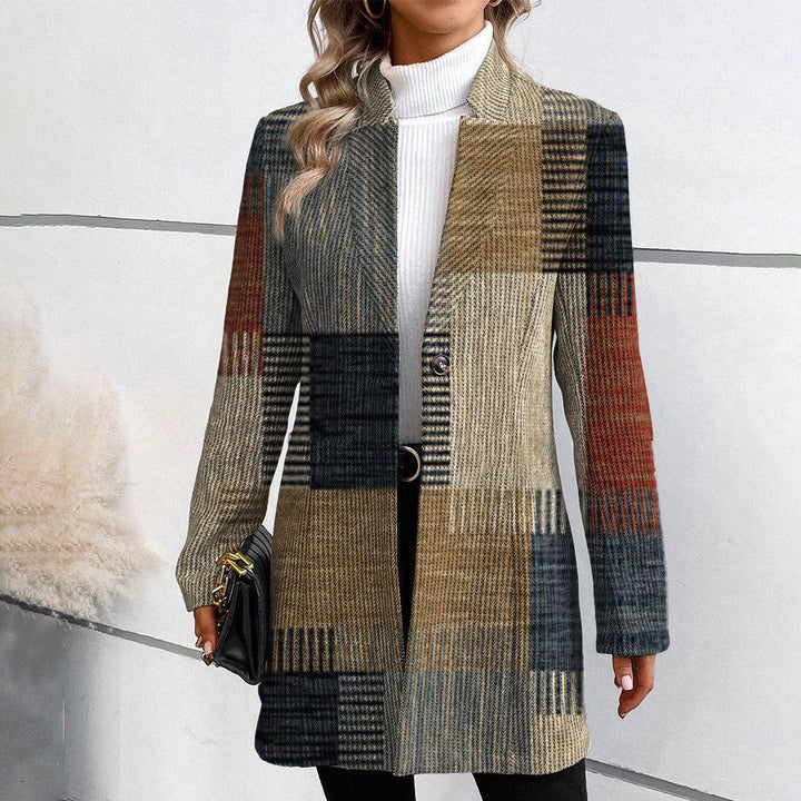 Damen Einreiher Karierter Mantel im Langen Blazer Stil mit Schlanker Silhouette Drune