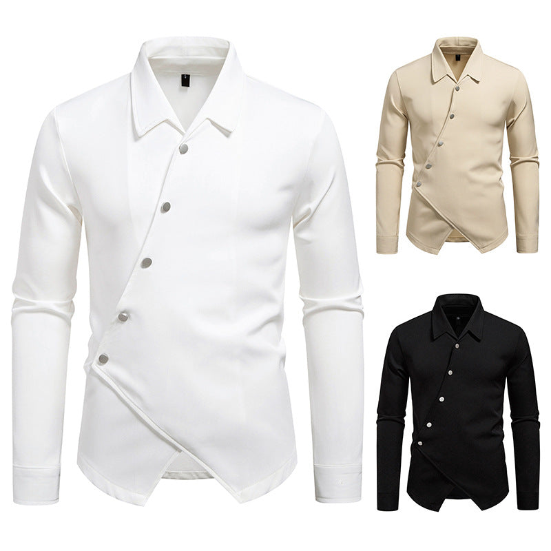 Herren Asymmetrisches Hemd mit diagonaler Druckknopfleiste und Hemdkragen Drune