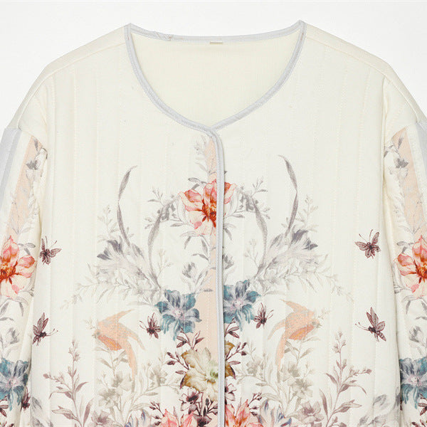 Damen nan gesteppte Blumen-Cardiganjacke mit Rundhals, leichter Wattierung und durchgehender Druckknopfleiste Drune