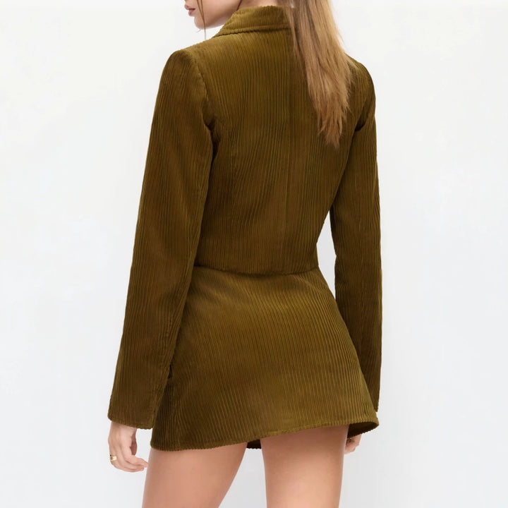 Damen Plissierte Kurzjacke mit Hemdkragen und umgeschlagenen Manschetten Drune