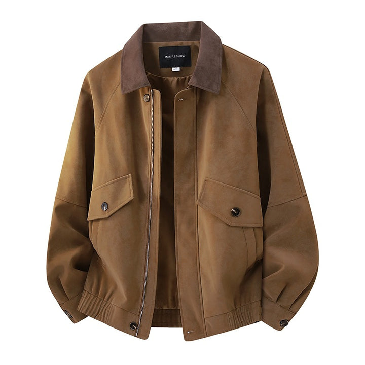 Herren Kurzjacke im Vintage-Arbeiterstil aus Velours‑Optik mit Pattentaschen und elastischem Saum Drune