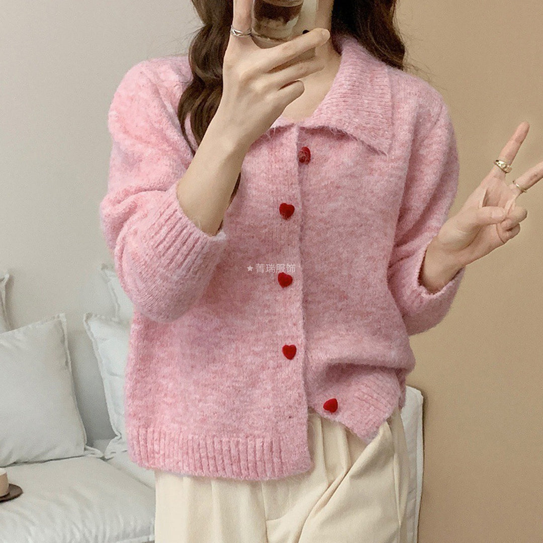 Damen Eleganter Strickcardigan mit Herzen Drune
