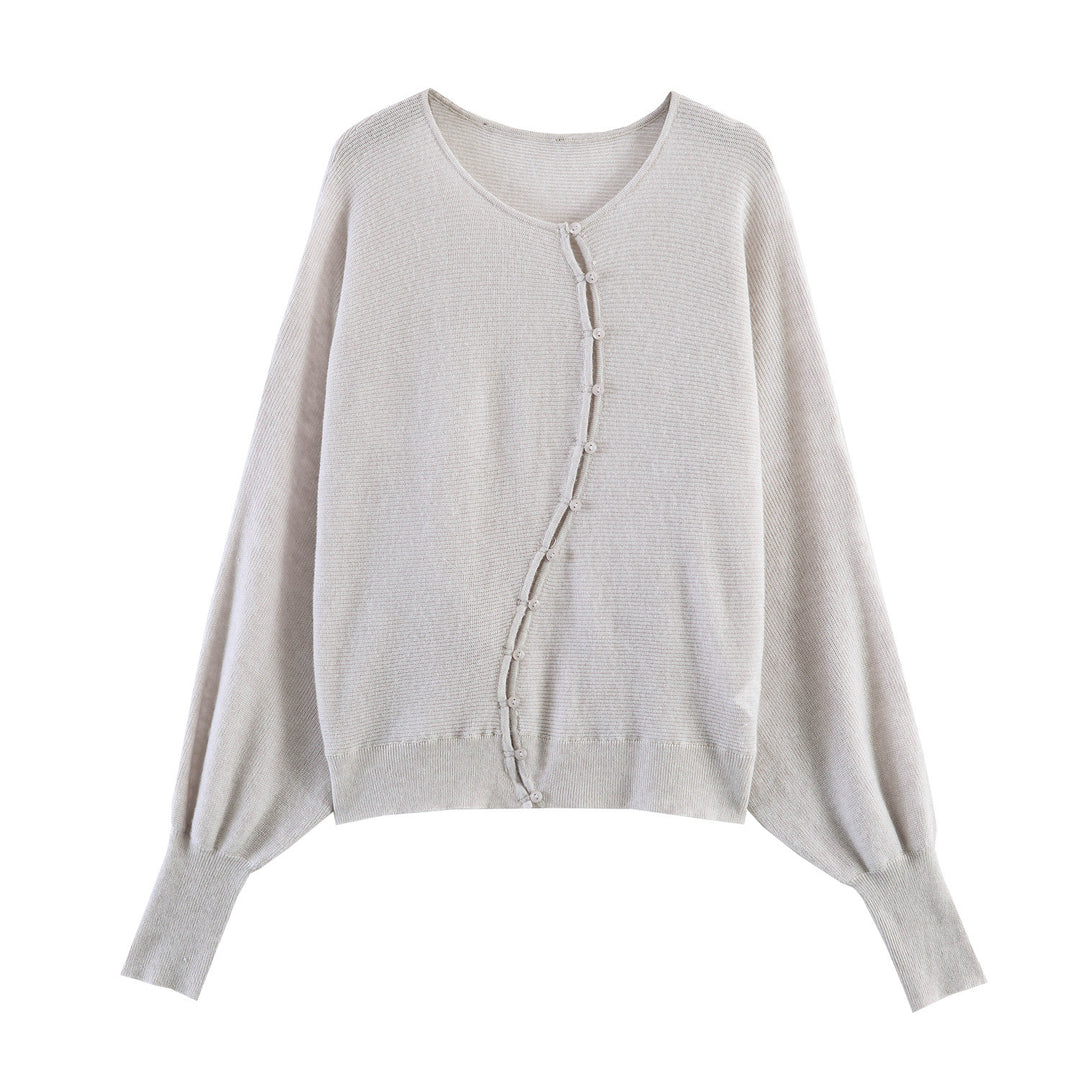 Damen Oversized-Feinstrick-Cardigan mit asymmetrischer Knopfleiste und Fledermausärmeln Drune