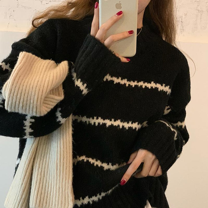 Damen Oversized Pullover mit gestreiftem Design und weichem Strick Drune