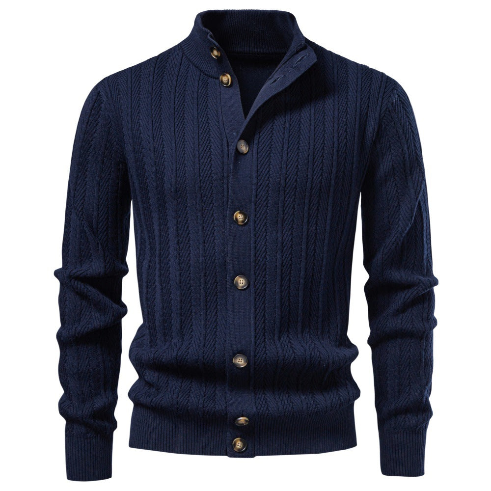 Herren Feinstrick-Button-Cardigan mit Zopfmuster und Stehkragen Drune