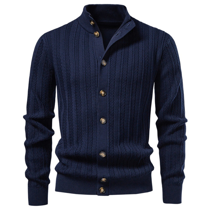 Herren Feinstrick-Button-Cardigan mit Zopfmuster und Stehkragen Drune