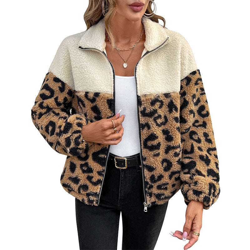 Damen Gemusterte Teddy-Jacke mit Leopardenprint Drune