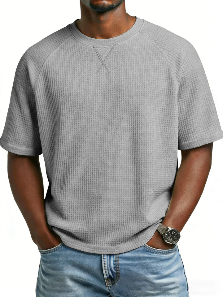 Herren lässiges Waffelstrick-T-Shirt mit Rundhalsausschnitt Drune