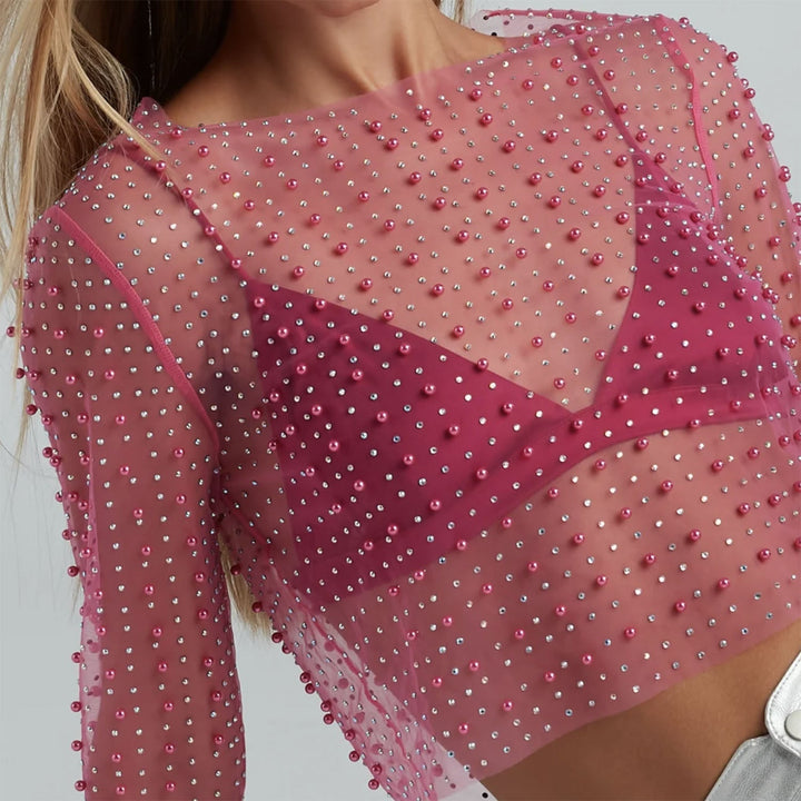 Damen Transparentes Oberteil mit kunstvollen Perlenakzenten Drune