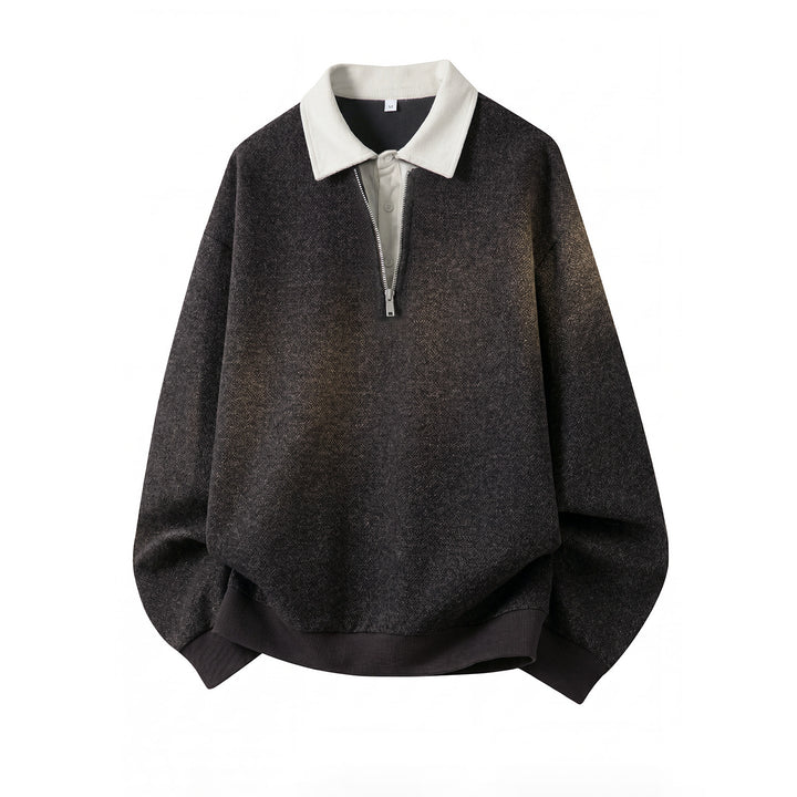 Unisex Oversize Pullover mit halbem Reißverschluss und kontrastierendem Kragen Drune
