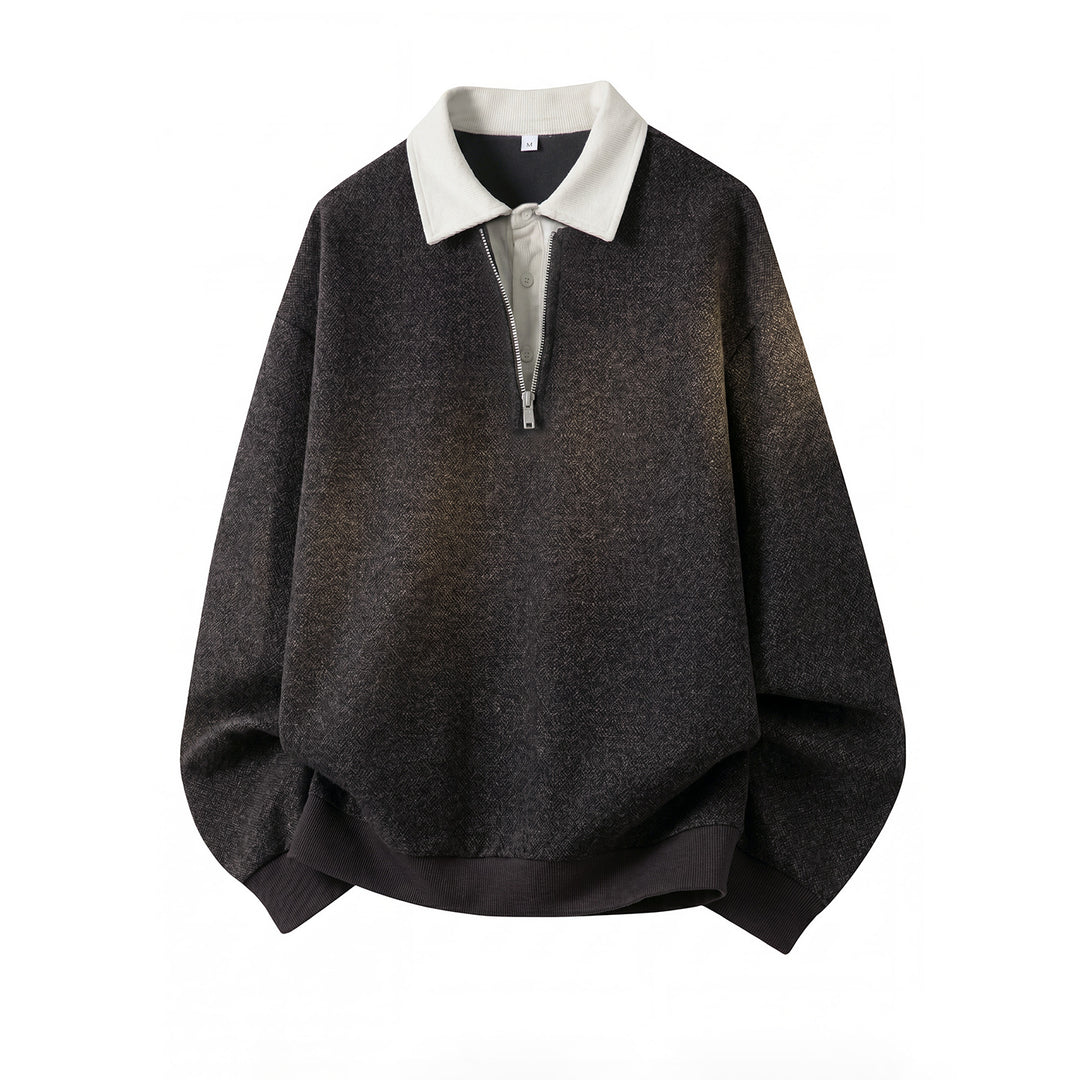 Unisex Oversize-Pullover mit Polokragen und halbem Reißverschluss Drune