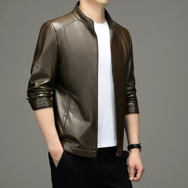 Herren Kunstlederjacke mit modernem Stehkragen und sportlichem Design Drune