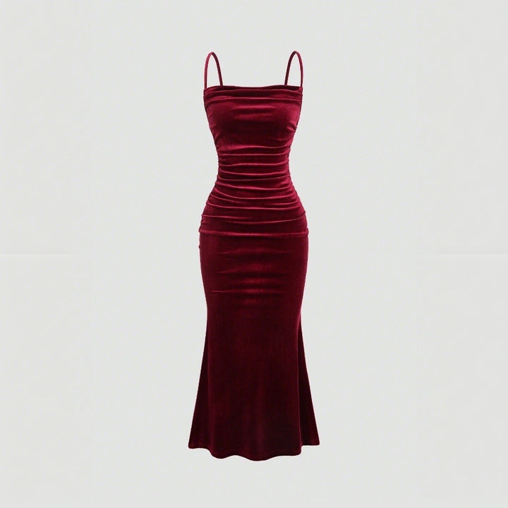 Damen Elegantes Samt-Maxi-Kleid mit figurbetontem Schnitt und raffinierten Raffungseffekten Drune
