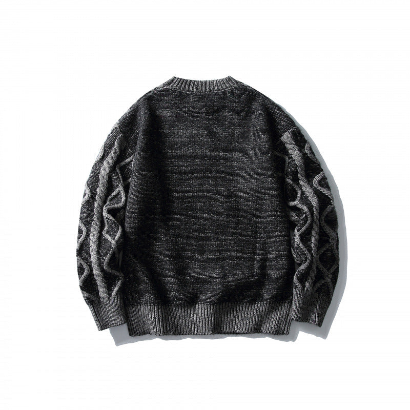 Unisex Oversize-Strickpullover mit Zopfmuster‑Jacquard, Rundhalsausschnitt und gerippten Bündchen Drune