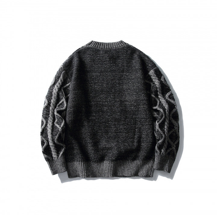 Unisex Oversize-Strickpullover mit Zopfmuster‑Jacquard, Rundhalsausschnitt und gerippten Bündchen Drune