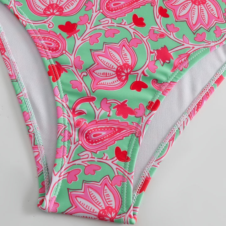 Damen Einteiliger Badeanzug mit floralem Design und modischen Trägern Drune
