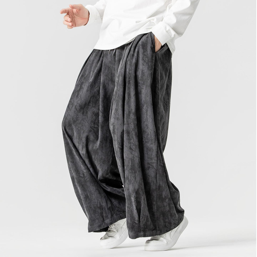 Herren Weite Cord-Loungehose mit Kellerfalten, elastischem Bund und Ballonbeinschnitt Drune