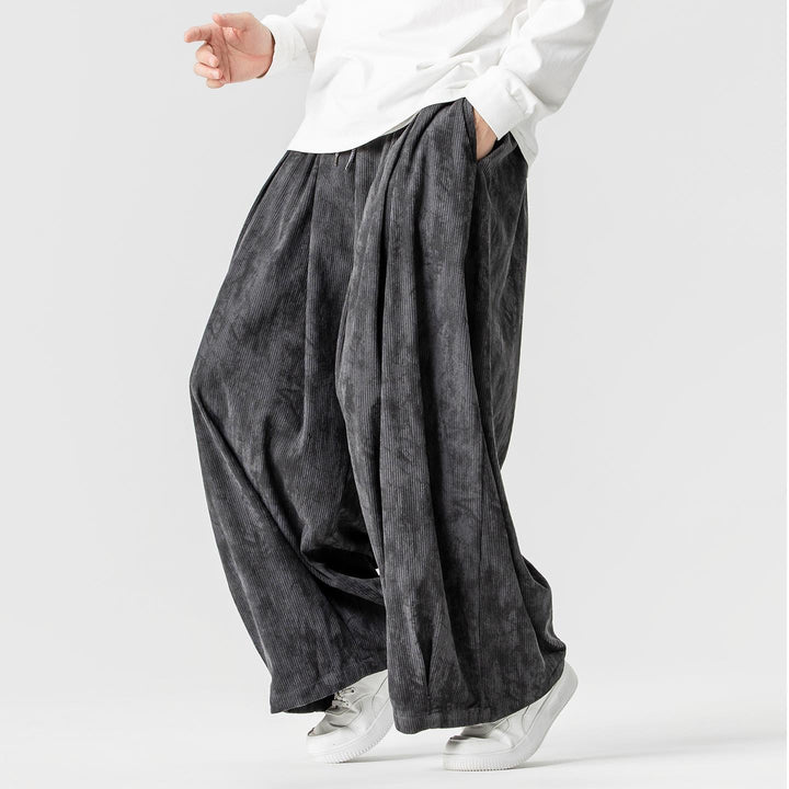 Herren Weite Cord-Loungehose mit Kellerfalten, elastischem Bund und Ballonbeinschnitt Drune