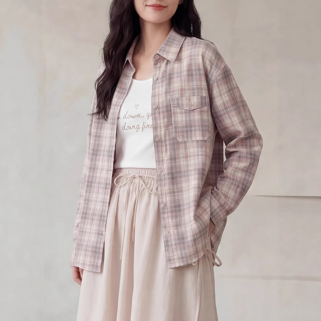 Damen Karierte Bluse mit Langärmeliger Jacke Drune