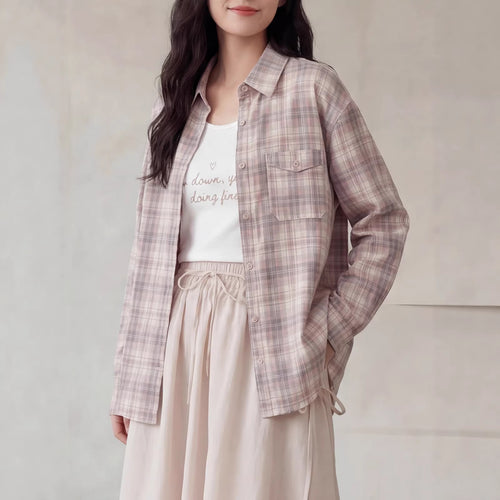 Damen Karierte Bluse mit Langärmeliger Jacke Drune