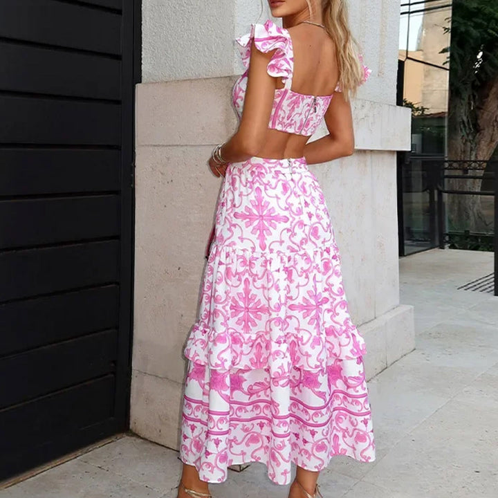 Damen Maxikleid mit romantischem Cut-Out Design und Rüschendetails Drune