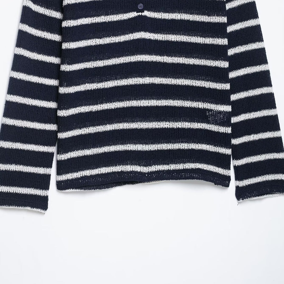 Damen Streifensweater mit Knopfleiste und leichtem Strukturstrick Drune