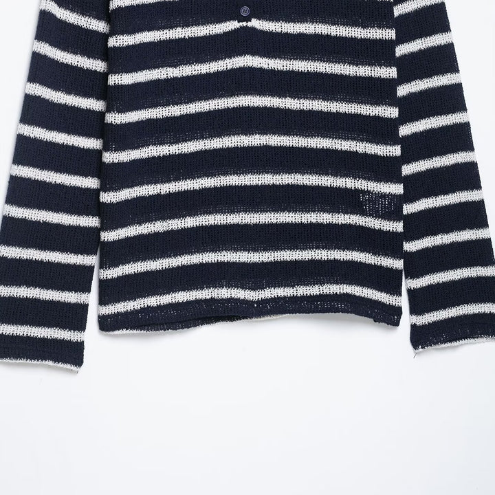 Damen Streifensweater mit Knopfleiste und leichtem Strukturstrick Drune