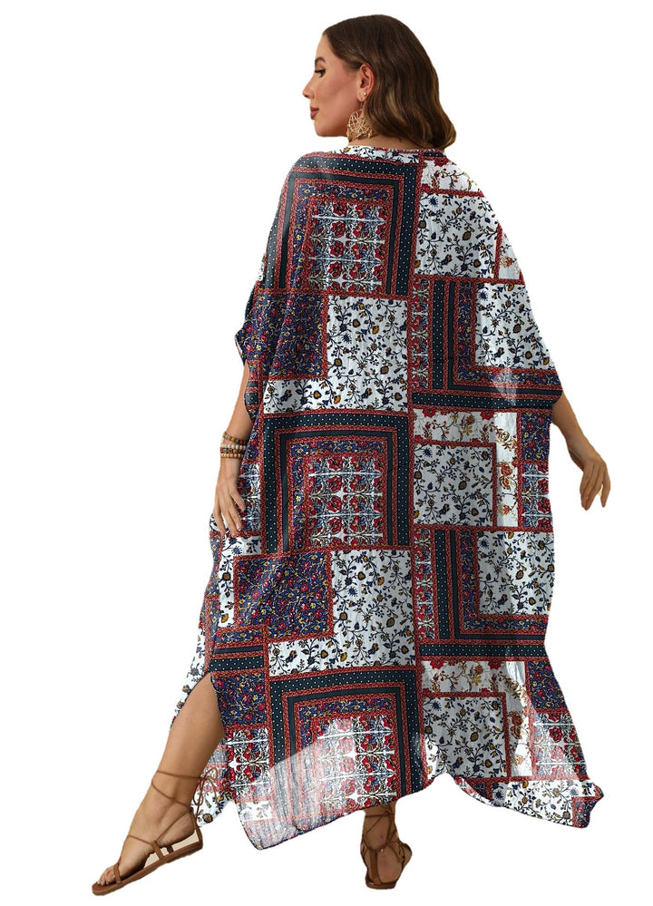 Damen luftiges Maxikleid mit farbenfrohem Patchwork-Design Drune