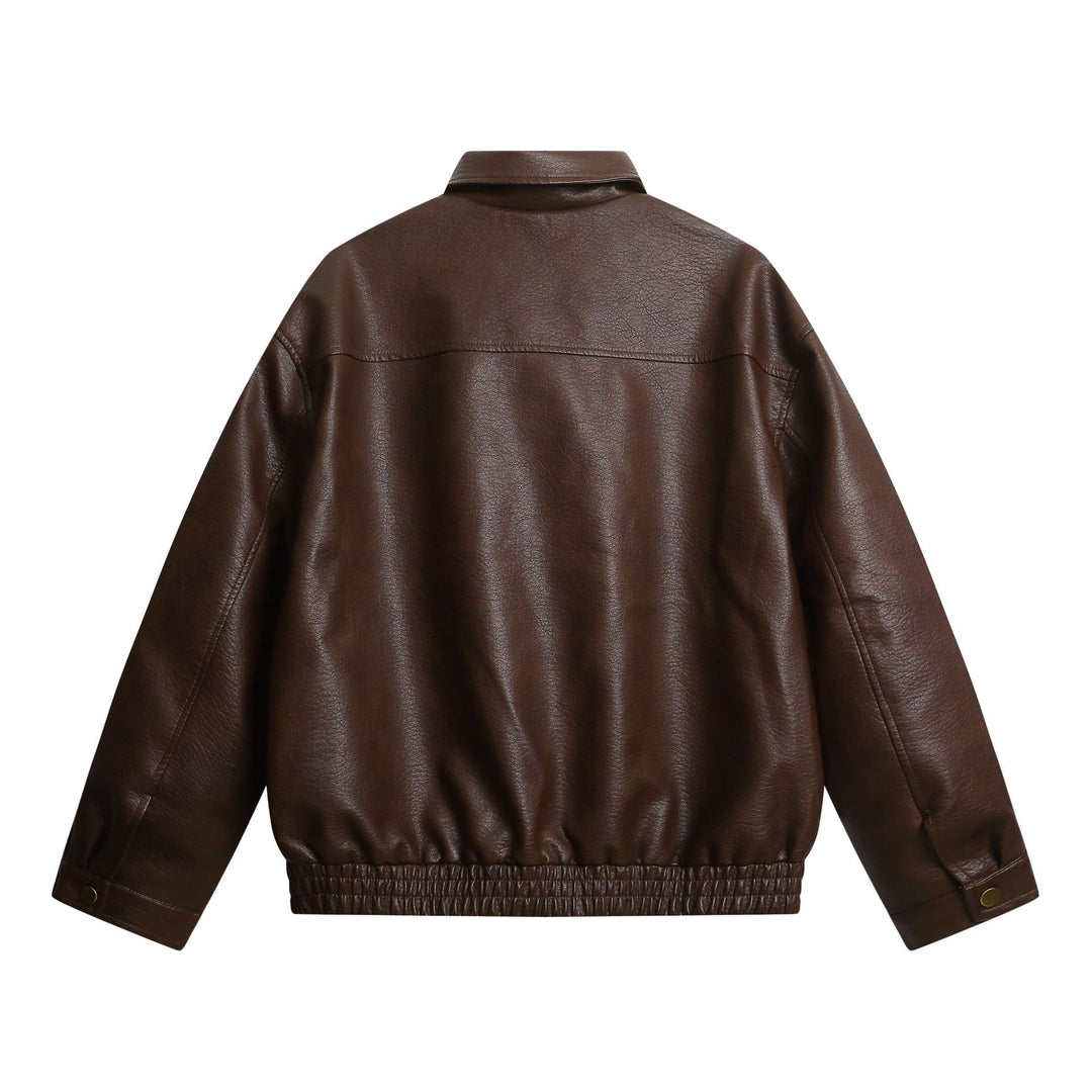 Damen Kurz geschnittene Kunstlederjacke im Oversized‑Look mit Pattentaschen Drune