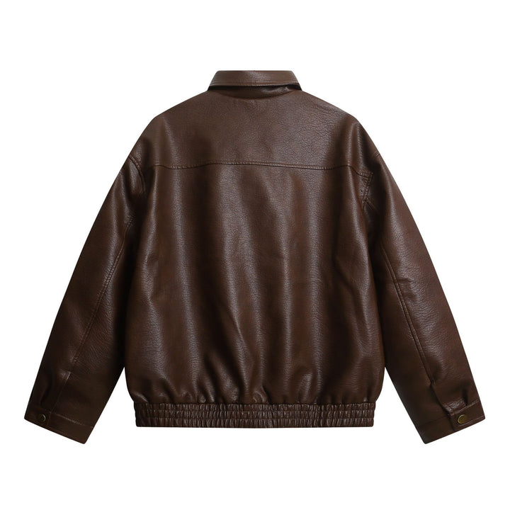 Damen Kurz geschnittene Kunstlederjacke im Oversized‑Look mit Pattentaschen Drune