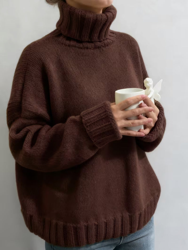 Damen Oversize-Rollkragenpullover im Fluffy-Mix mit breiten gerippten Bündchen Drune