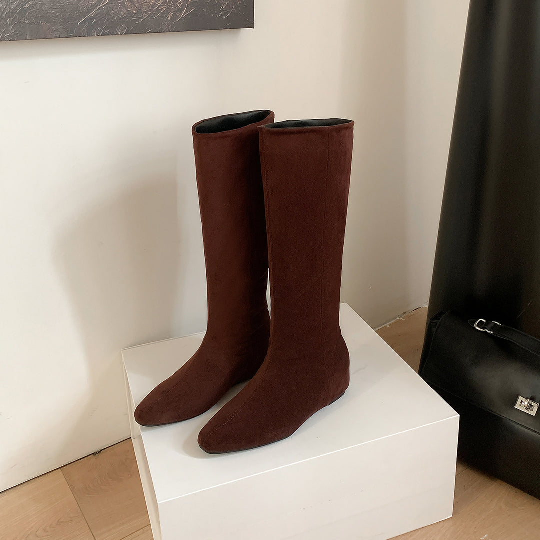 Damen Kniehohe Stiefel mit flacher Sohle und schlanker Schaftform Drune