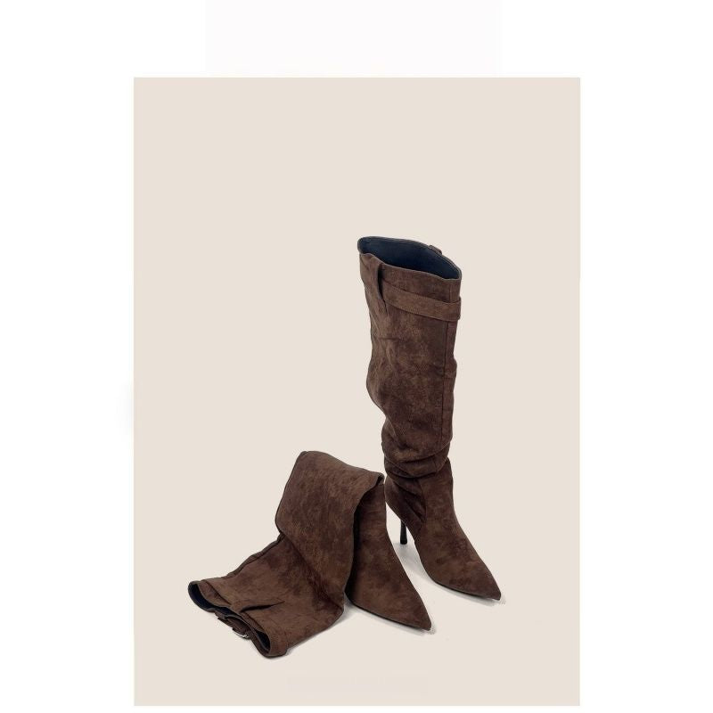 Damen Slouch-Stiefel mit spitz zulaufender Zehenpartie und schmalem Stiletto-Absatz Drune