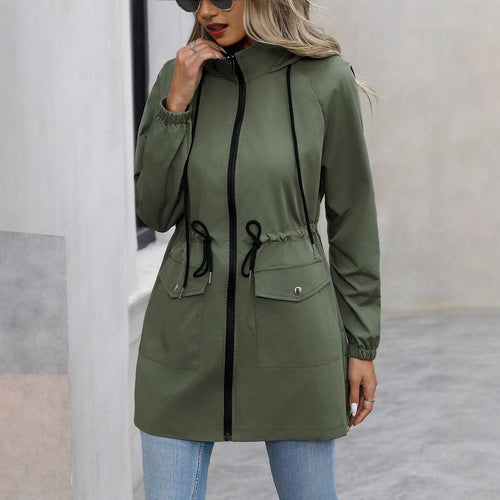Damen praktische Kapuzenjacke mit verstellbarem Bund und Taschen Drune